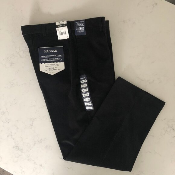 Haggar Premium Stretch Corduroy Classic Fit Straight Leg Pants Black 36x30 NWT - Picture 16 of 16